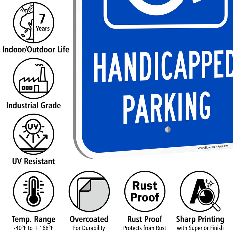 SmartSign Basics 18 x 12 inch Handicapped Parking Metal Sign 120 mil Aluminum Composite (ACM), Engineer Grade Reflective Material, White and Blue, Made in USA 12" x 18" 12" x 18" EG ACM