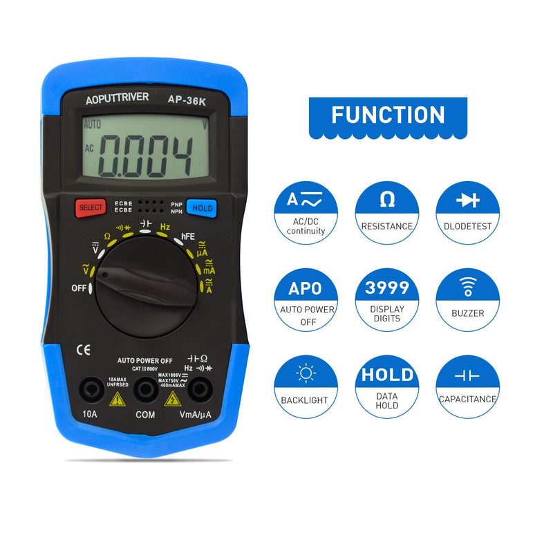 [Australia - AusPower] - Multimeter Tester TRMS 4000 Counts Digital Multimeter with DC AC Voltmeter and Ohm Volt Amp Meter ; Measures Voltage, Current, Resistance; Diode Continuity,Tests Live Wire, Continuity 