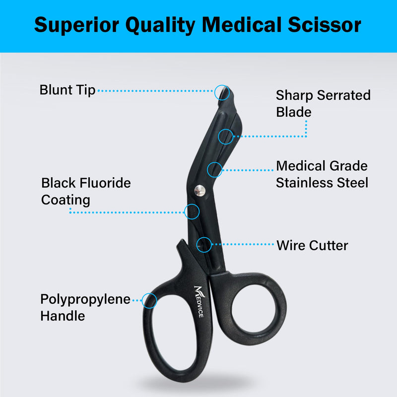 [Australia - AusPower] - MEDVICE 2 Pack Medical Scissors, EMT and Trauma Shears - 7.5 inch, Blunt Tip, Fluoride Coated, Non-Stick Blades, Autoclavable to 290 F/143 C, Rust Free (Black) Black 2-pack 