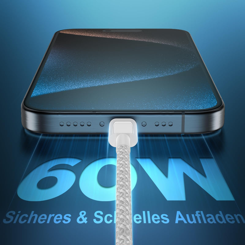 USB C to USB C Cable 2 M + 3 M 2 Pieces 60 W, iPhone 15 16 17 Charging Cable USB C Fast Charging Cable PD USB Type C Charging Cable Nylon for Apple iPhone 15 16 17 Pro Max/Pro/Plus/iPad Pro/Air | USB Type-C PD Fast Charging Cable Nylon for iPhone 15/16...