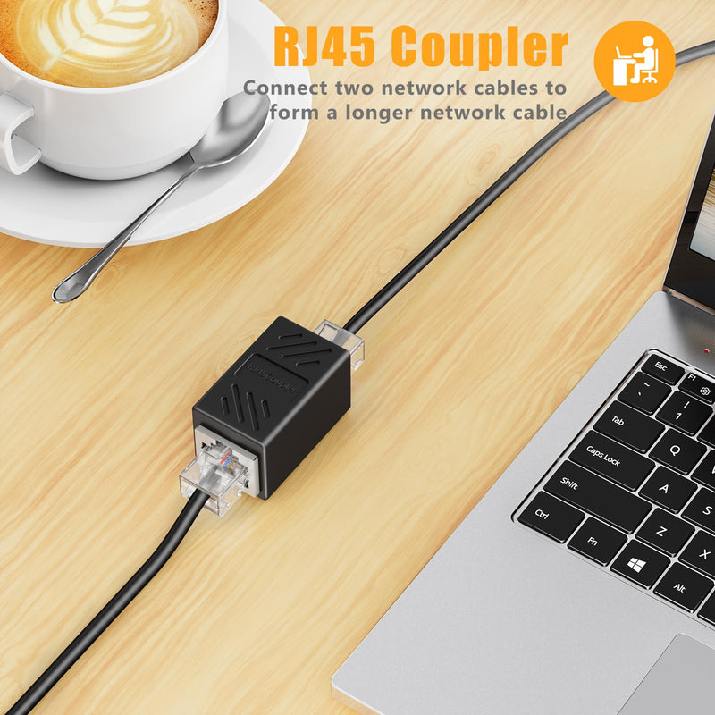 [Australia - AusPower] - Uvital Phone Jack to Ethernet Adapter, RJ11 to RJ45 Adapter, RJ45 Female to RJ11 Male for Landline Telephone, with RJ45 to RJ11 Cable (Black,2 Pack) 2 pcs RJ45 Coupler+2 pcs RJ45 to RJ11 Cable-Black 