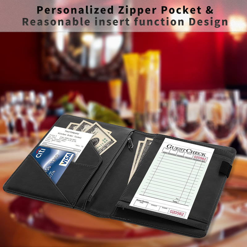 [Australia - AusPower] - Server Books for Waitress,Waiter Book Server Organizer with Zipper Pocket,PU Leather Waitress & Waitstaff Book Wallet with Card Slot Guest Check Holder-Black leopard print 5x7.7" Server Book Black leopard print 