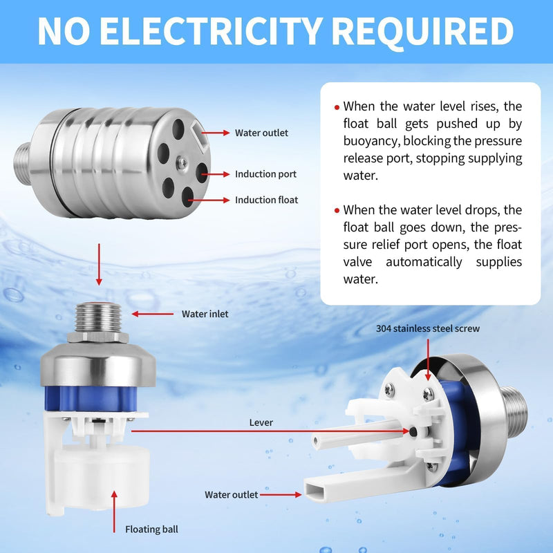 [Australia - AusPower] - 2Pcs Water Float Valve for Water Tank, Aquapulse Automatic Water System, Fully Automatic Water Shut Off Valve, 1/2'' to 3/4'' 304 Stainless Steel Float Valve for Water Tower, Pool, Livestock Troughs. 2Pcs 