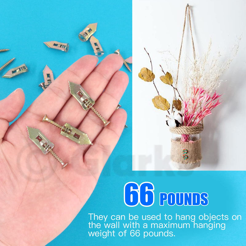 [Australia - AusPower] - Glarks 200Pcs Drywall Self-Drilling Anchors with Screws, 100Pcs Carbon Steel Hollow Wall Anchor Tapping Screw with 100Pcs Screws Kit, No Drill or Holes in Wall 