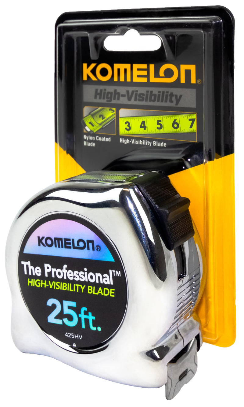 Komelon 425HV High-Visibility Professional Tape Measure, 25-Feet by 1-Inch, Chrome 7.6 m