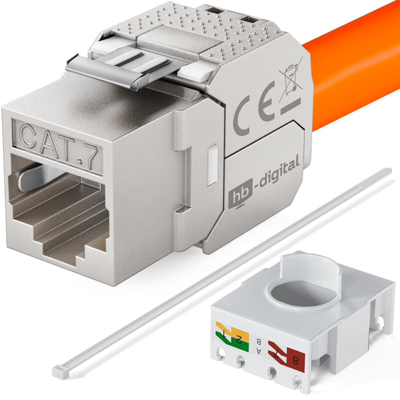 HB-DIGITAL 4x CAT 7 Keystone RJ45 Module Socket for Rigid LAN Cable | 10 Gbps, AWG 22-24, tool-free, LSA fully shielded STP, gold-plated contacts for patch panel network socket 4 pcs.