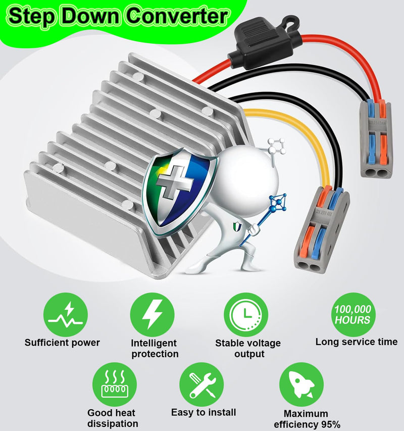 [Australia - AusPower] - 10A 120W Golf Cart 18V 20V 24V 36V 48V Step Down to DC 12V Converter Voltage Regulator Reducer Power Buck Converter Waterproof Transformer 30-60V to 12V 10A 