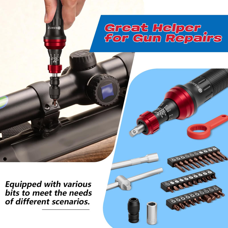SUERCUP 1/4" Torque Screwdriver (10-60 in-lb), 36 PCS Set for Gunsmithing | Torque Wrench Screwdriver with T-bar, Hex, Torx, and Phillips S2 Bits, for Scope and Bike Mounting, precision instruments