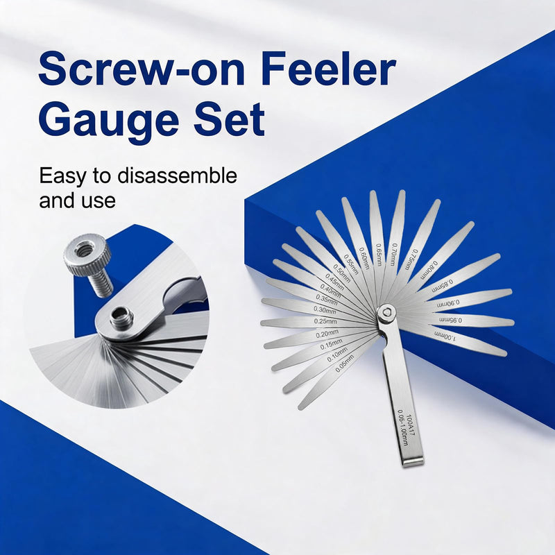 20 Stainless Steel Precision Feeler Gauge, 0.05-1 mm Metric High Precision Foldable Feeler Gauge Tool, Practical Measuring Tool for Precise Measurement Valve Backlash, Spark Plugs and Piston