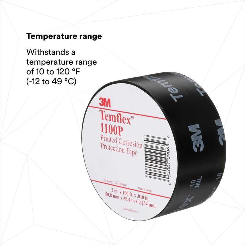 3M Temflex Vinyl Corrosion Protection Tape 1100, Printed, 2 in x 100 ft, Black Printed 2 in x 100 ft