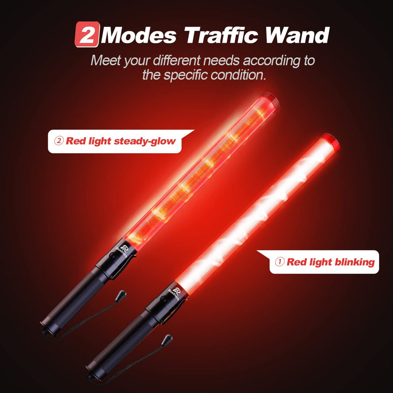[Australia - AusPower] - RoadHero 1 Pack Traffic Wand, 21 Inch Led Traffic Control Baton, Safety Light Wands with 2 Flashing Modes, Air Marshaling Signal Wand with Side Clip for Airport, Parking, Car Directing Red 