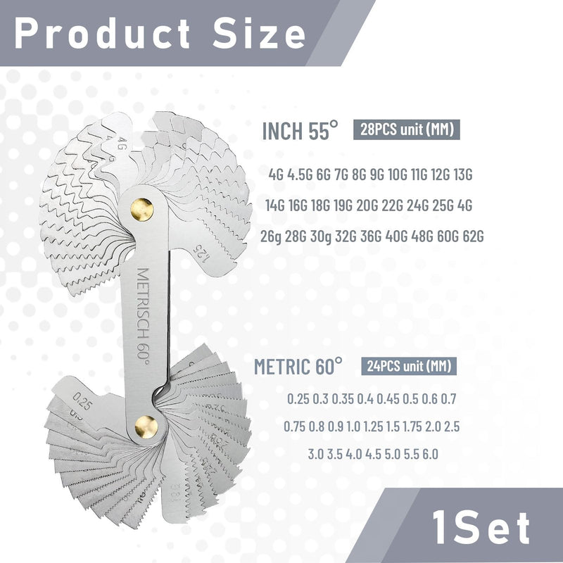 [Australia - AusPower] - 52 Sheets Stainless Steel Thread Gauge, Metric 60 Degrees, Thread Gauge, Metric / Inch Thread Gauge, Metric / Inch Spring Steel, 52 Sheets Metric/Whitworth Stainless Steel Thread Gauge 