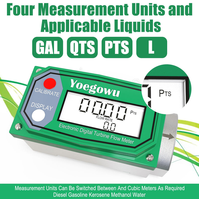 [Australia - AusPower] - 1" Digital Turbine Fuel Flow Meter, 2.6–26 GPM Inline NPT Flowmeter with LCD Display and 3/4" Adapters,For Diesel,Gasoline,Kerosene, Water and Other Liquids –Supports Gallon, L, QTS, PTS, m³ (1"&3/4") 1"&3/4" 