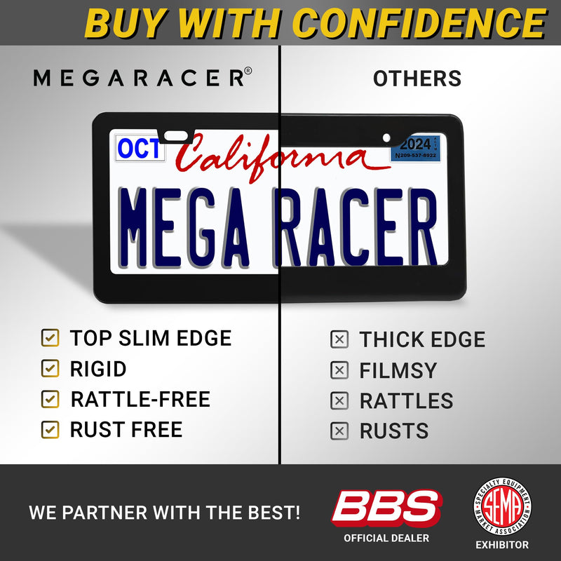 Premium Matte Black License Plate Frames – 2 Pack, Rust-Free Stainless Steel, Rattle-Free, Universal with Screw Caps, Slim-Top Design, Thin Rigid Metal Front & Rear Car Tag Holders - for Men & Women 2 Piece