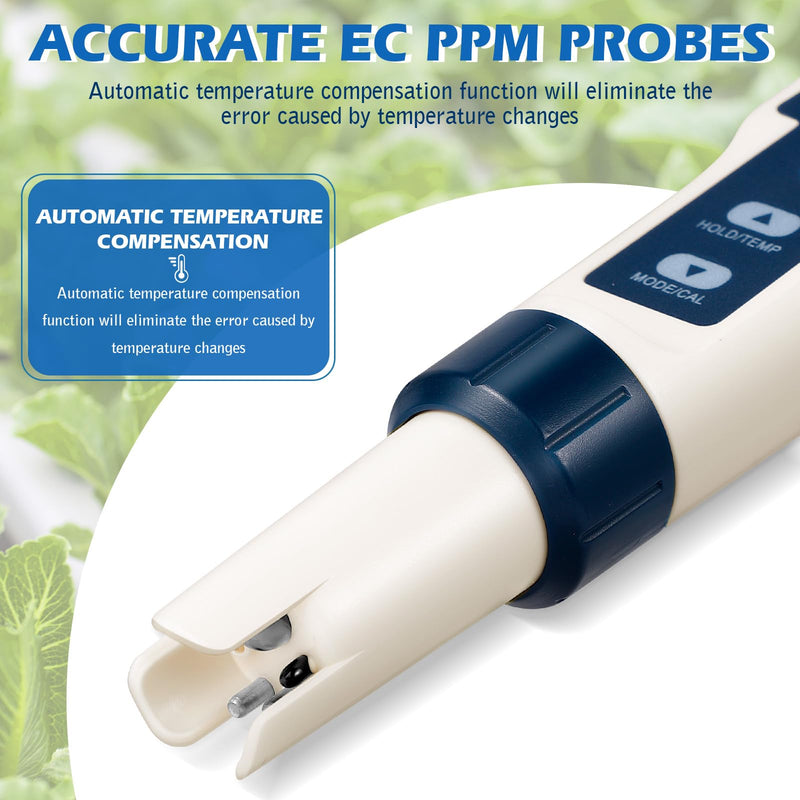 [Australia - AusPower] - 5-in-1 pH Meter with LCD Display, Precision Measurement of PH, TDS, EC, Temperature, T3 Water Quality Tester for Pool, Aquarium, Drinking Water and Hydroponics, Automatic Temperature Compensation White 