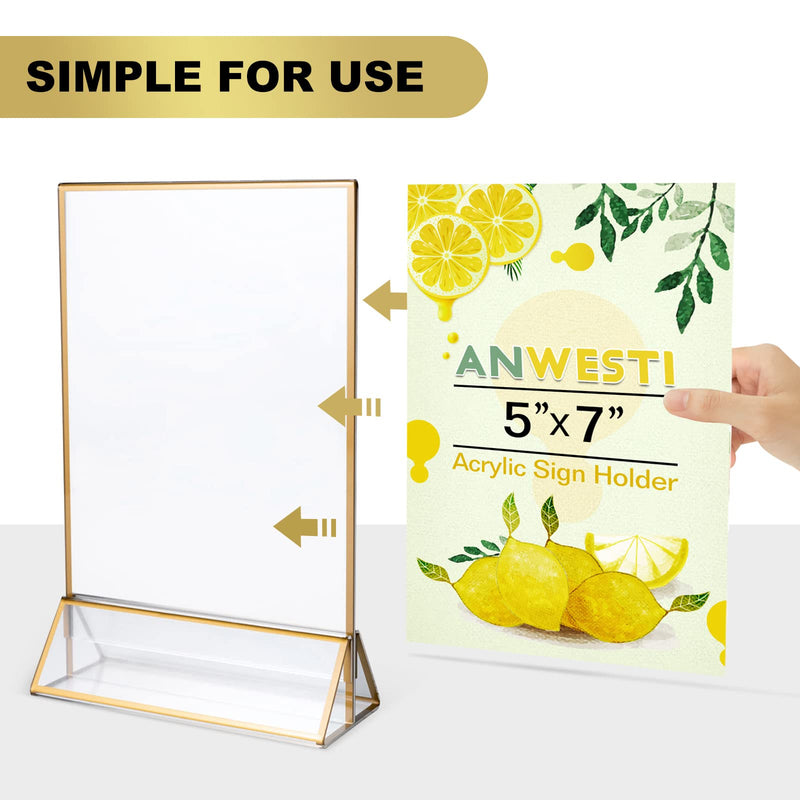 Gold Frames Acrylic Sign Holder 5×7in, Menu Holder Acrylic Table Numbers for Wedding Reception, Gold Picture Frame 5x7-3 Pack