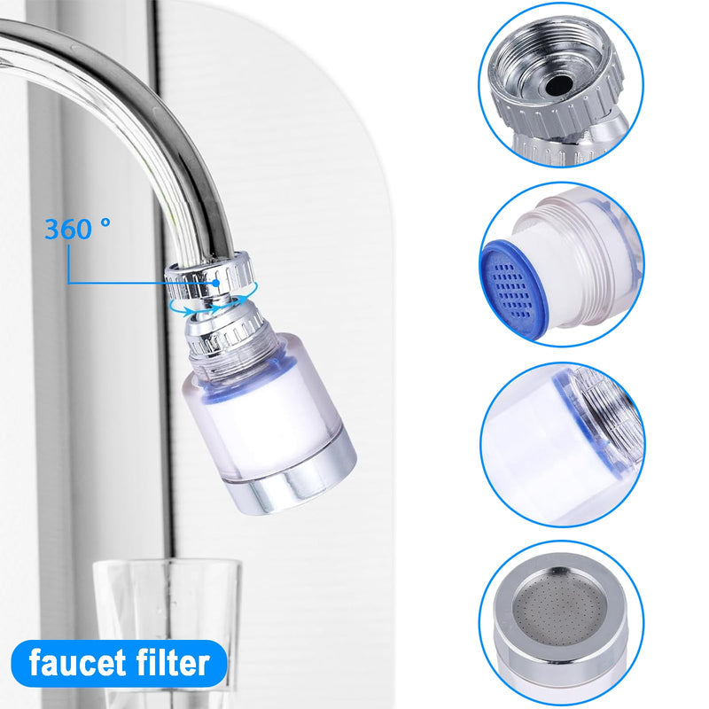 [Australia - AusPower] - Pack of 14 Water Filter Tap, 2 Pieces 360° Tap Filter + 9 Pieces PP Cotton Filter Element + 2 Pieces Universal Interface, for Kitchen, Sink, Bathroom Water Filter for Tap 