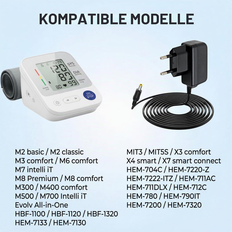 6 V Power Supply Charger for Omron Blood Pressure Monitor Power Adapter Replacement Charging Cable HHP CM01 M2 M3 M4 M5 M6 M7 M8 M9 M300 M400 M500 M700 X2 X3 X4 X7 HEM 7156 Basic Comfort Smart EU Plug
