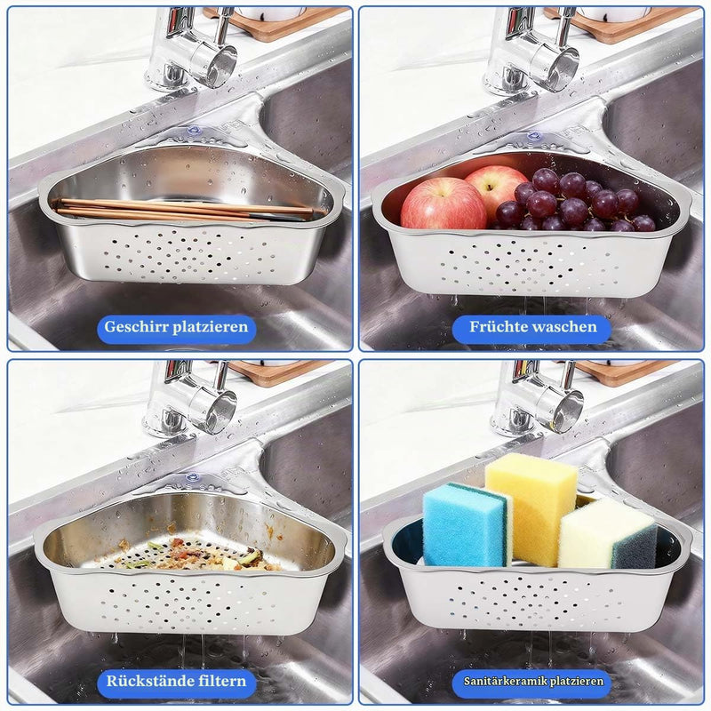 Strainer Basket for Sink, Triangular Sink Strainer Baskets, Stainless Steel Sink Strainer Sink Drain Basket Practical Sink Strainer Basket Set Silver Kitchen Strainer for Filter Food Waste