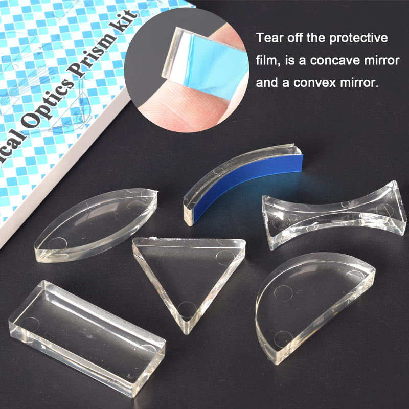 [Australia - AusPower] - 6 Pcs Acrylic Glass Light Prism Optical Lens Triangular Semicircular Rectangular Concave convex mirror Len Physics Demonstration Tools Equipment for Physics Teaching Lab Reflection refraction Science 
