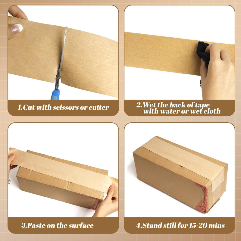 Reinforced Water Activated Gummed Kraft Paper Tape,2 Rolls 2.76 inch x 49.2 yd Brown Packing Tape,Total 98.4 yds for Heavy Duty Secure Packing and Shipping