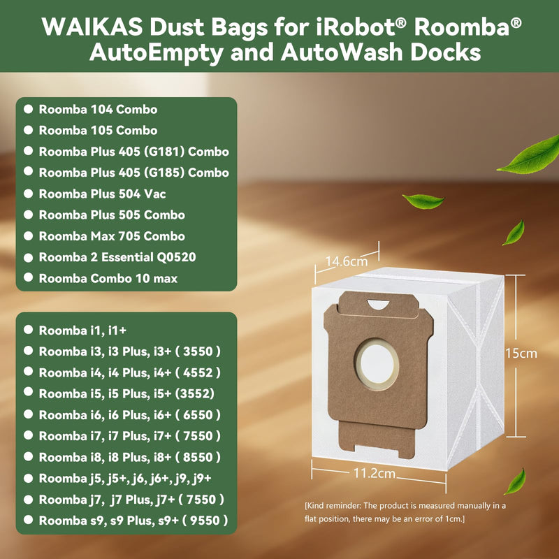 [Australia - AusPower] - WAIKAS 18 Pack Vacuum Bags for iRobot Roomba 104 105 405 504 505 705 Combo 10 Max, i7+ i3+ i4+ i5+ i6+ i8+ j5+ j6+ j7+ j8+ j9+ s9+, i s j Series, for Roomba All Clean Base Automatic Dirt Disposal Bags 