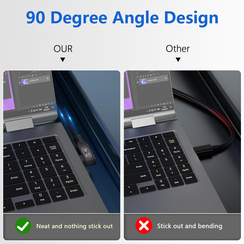 16.5FT USB C to USB C Cable, 20Gbps Data Transfer, 4K 60Hz Video, 100W Fast Charging, Compatible with iPhone 15/16, MacBook Pro, Samsung Galaxy S21/S22/S23 20Gbps Right Angle cable 16.5ft/5.0m