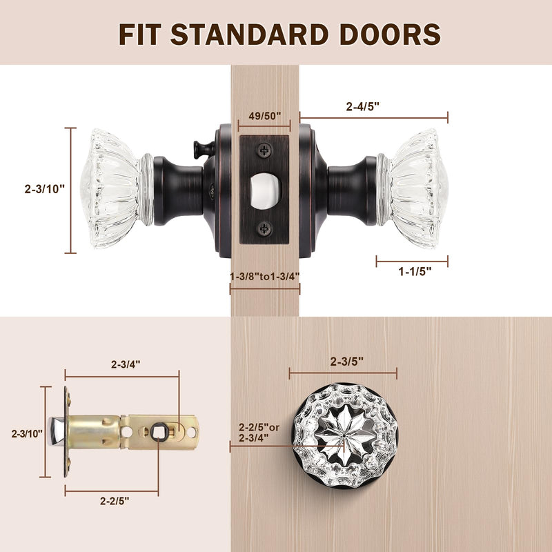 KNOBWELL Modern Round Crystal Door Knobs with Lock, Frosted Glass Design, Privacy Function for Bed and Bath, Oil Rubbed Bronze 1 Pack