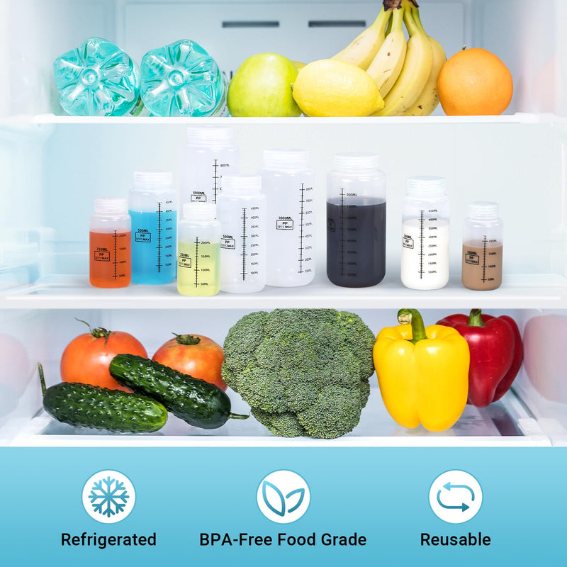 [Australia - AusPower] - 8oz/250ml Wide Mouth Plastic Bottles with Airtight Lids, Graduated Food Grade Leak Proof PP Containers Jars for Water Sample Lab Reagent Liquid Medicine Storage (Transparent, 2 Pcs) Transparent 8.4oz 