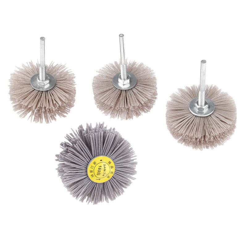 [Australia - AusPower] - Mtsooning 4Pcs 4 Sizes 80# 120# 180# 240# Nylon Wheel Brush, Abrasive Grinding Head with 6mm Threaded Shank Assortment Kit,Sanding Mop Abrasive Wheel for Removing Rust and Painting 