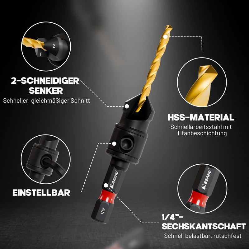 [Australia - AusPower] - EZARC Countersink Drill Bit Set for Woodworking, #4, #6, #8, #10, #12, Magnetic Extended Bit Holder with Storage Box 