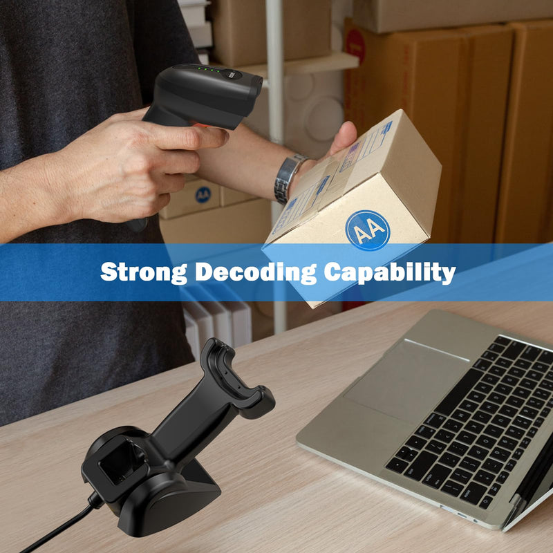 [Australia - AusPower] - Symcode QR Industrial Bluetooth Barcode Scanner with Wireless Charging Stand, Wireless 2D 1D Bar Code Scanner Drop Protection Shock Dust Proof Hands Free Auto-Sensing Stand Barcode Scanner 2D Barcode Scanner with Wireless Charging Stand 