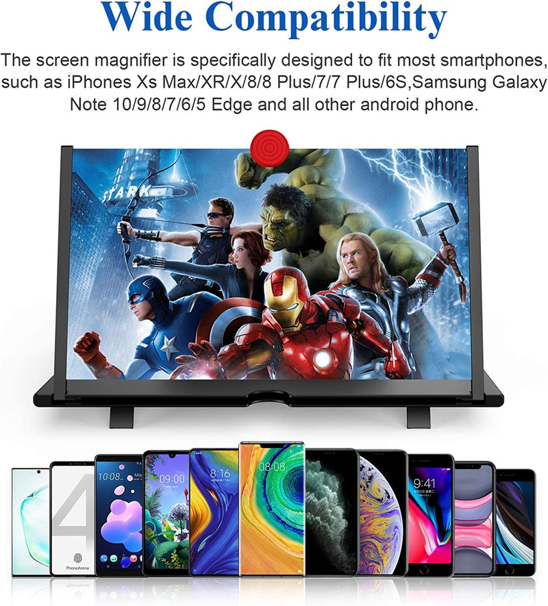 [Australia - AusPower] - 18" Screen Magnifier – 3D HD Cell Phone Magnifing Screen Enlarger Projector for Movies Videos and Gaming – Foldable Phone Stand Holder with Screen Amplifier Compatible with All Smartphones Black -18 Inch 