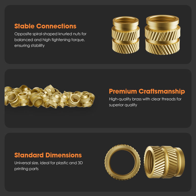 [Australia - AusPower] - Heat-Set Threaded Inserts, M2.5 Heat Set Insert for 3D Printing Components and Plastic Parts - Brass Metric Knurled Nuts (100 Pieces) M2.5 x D3.5 x L4(100pcs) 
