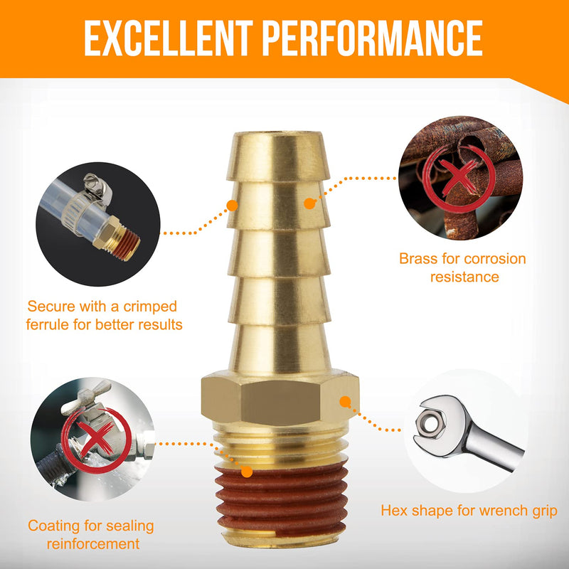 [Australia - AusPower] - SUNGATOR 12-Pack Air Hose Fittings, 3/8" Barb to 1/4" NPT Air Hose Repair Kit with Sealant, 3/8" Barb to 1/4" NPT Air Hose Barb Fitting, Brass Barbed Air Hose Repair Connector with 12 Pcs Hose Clamp 12-Pieces Set 