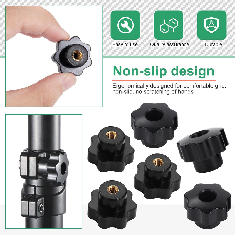 [Australia - AusPower] - OCR 10Pcs 7 Star Through Hole Knob M6 Knurled Thread Clamping Knob, Star Shape Hand Knobs Black Plastic Screw-On Clamping Star Knob Handle 