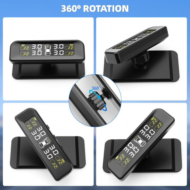 Tire Pressure Monitoring System Solar TPMS,Tire Pressure Monitor System with 4 External Sensors Real-Time Display on Windowshield 22-87 PSI for Car RV SUV MPV Sedan