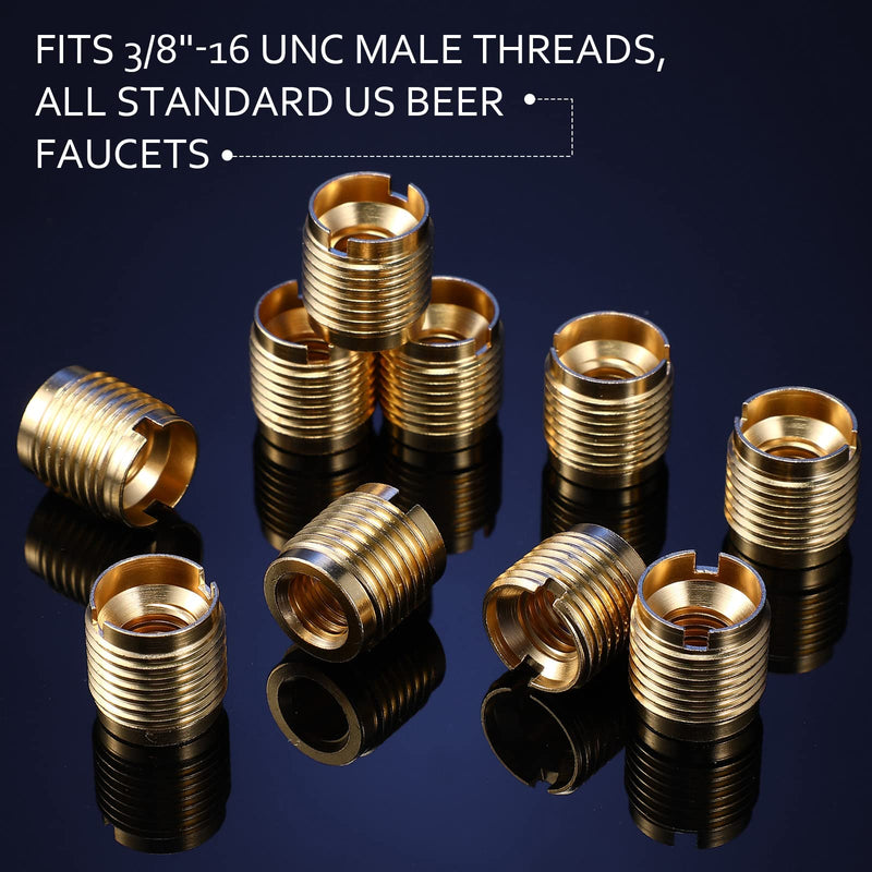 [Australia - AusPower] - 10 Pieces Brass Threaded Inserts 3/8-16 Internal Threads Dual Threaded Inserts for Wood 0.625 Inch Long, Knife Threads for Wooden Tap Handle Beer Tap Handle Insert Homebrew Hardware 
