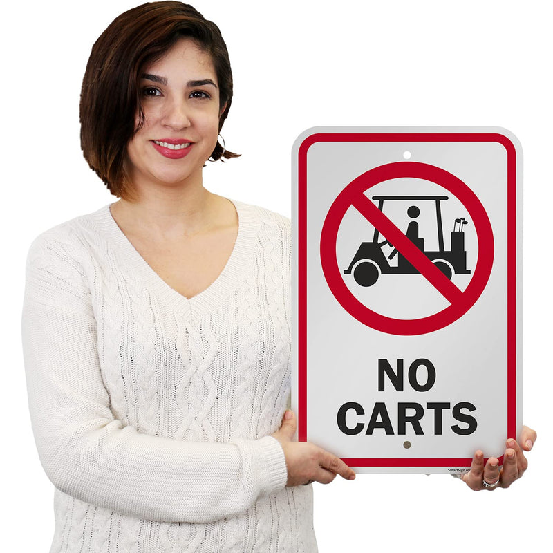 SmartSign - K-8348-AL-12x18 "No Carts" Golf Course Sign | 12" x 18" Aluminum Black/Red on White
