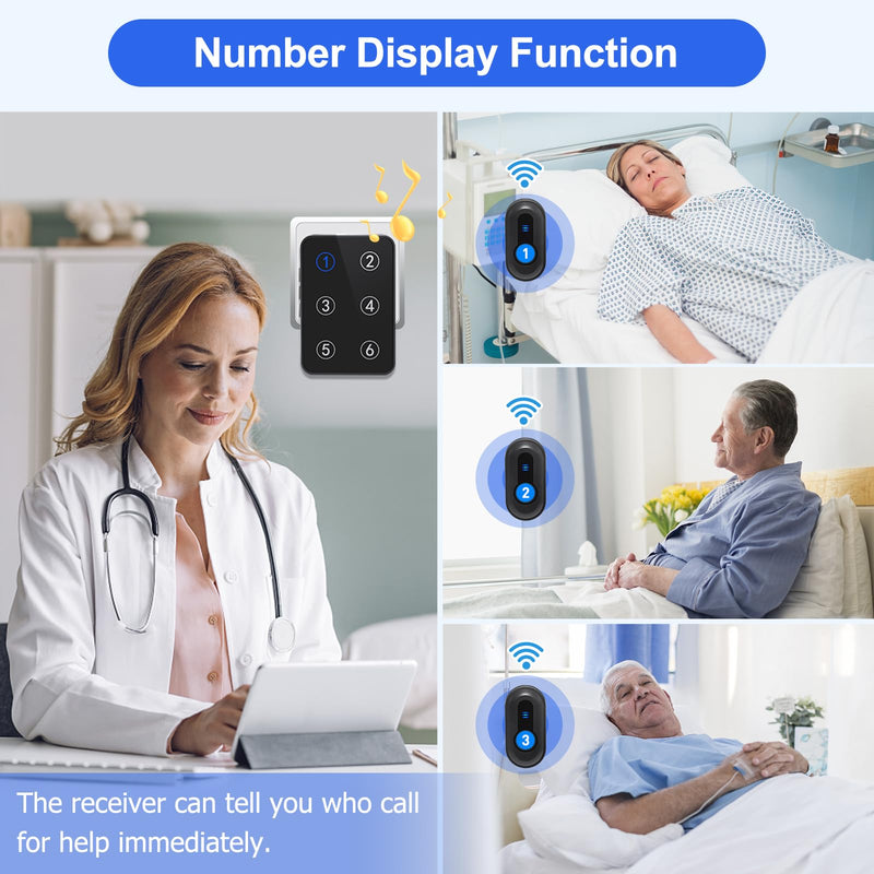 [Australia - AusPower] - Wireless Caregiver Pager Call Button Nurse Call System 500Ft Range with LED Number Display for Elderly/Patient/Disabled at Home/Hospital/Clinic(6 Waterproof Call Button & 1 Receiver) 6 call button + 1 receiver 