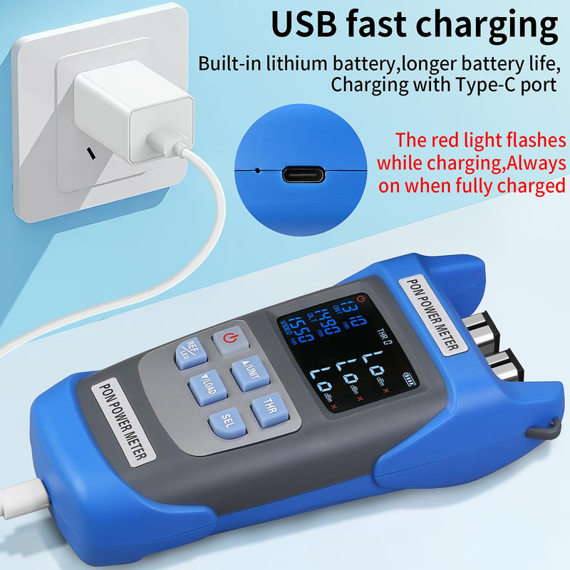 [Australia - AusPower] - Rechargeable Fiber Optic PON Optical Power Meter A-C330U SCUPC FCUPC Interface PON Network Tester 1310nm 1490nm 1550nm Fiber Optic Tester Handheld PON Optical Power Meter Testing Tool 
