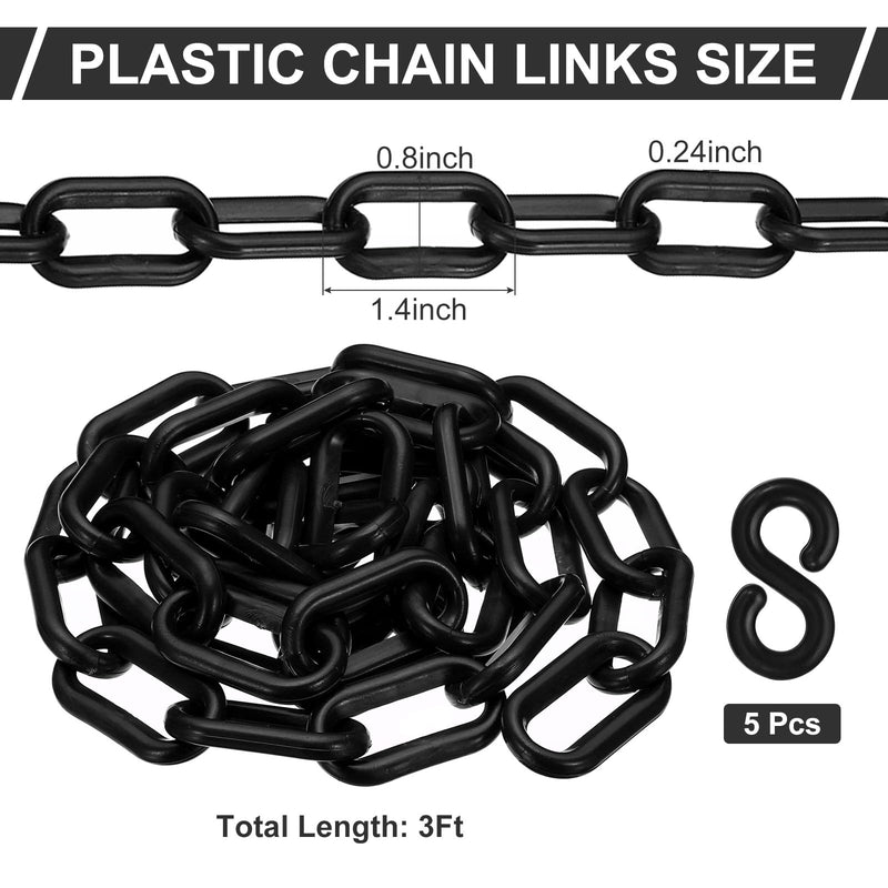 [Australia - AusPower] - PATIKIL Plastic Chain Links, 3 Foot 1/4inch(6mm) Black Plastic Chains for Barriers, Crowd Control, Queue Lines, Parking, Fences, Gate, Concerts, and Decoration 3ft (1m) 