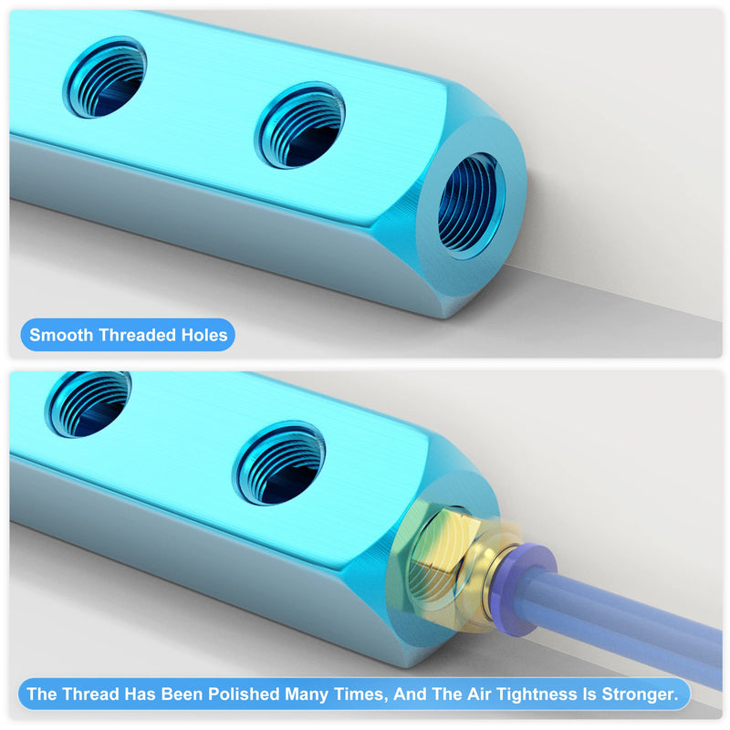[Australia - AusPower] - TAILONZ PNEUMATIC 1/4" Blue 4 Way 7 Port Pneumatic Shunt Aluminum Block Pneumatic Manifold Air Distribution Block Air path exhaust air source distributor,Compressed Air Manifold Pneumatic Block 