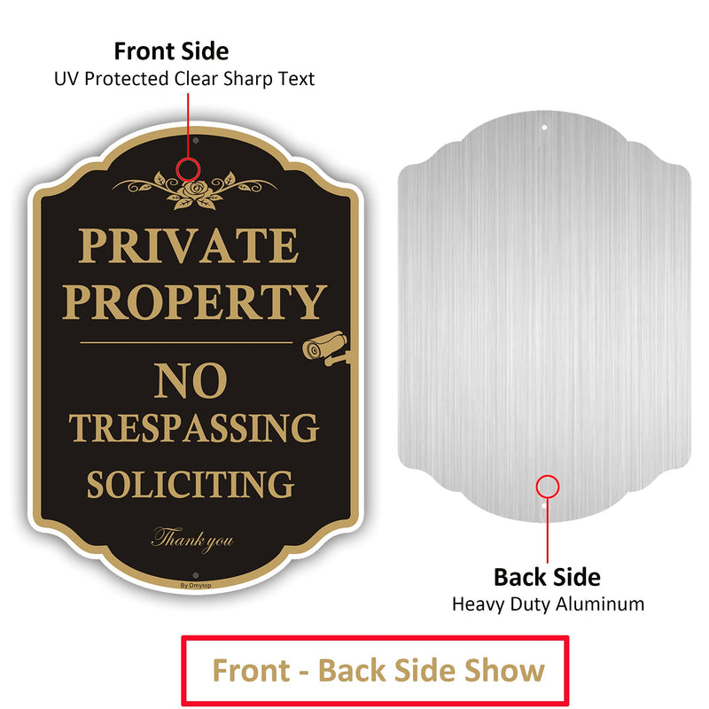 Private Property Sign No Trespassing Sign, No Soliciting Signs, CCTV IP Camera Video Surveillance Warning Metal Signs, 14 x 10 Inches Rust Free Aluminum Metal, 2 Pack