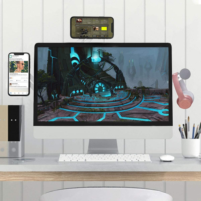 [Australia - AusPower] - Magnetic Phone Holder for Laptop Designed for iPhone 15/14/ 13/12 MagSafe, Adjustable Phone Monitor Side Mount, Slim Portable Foldable Computer Expansion Bracket, Silver Sliver 