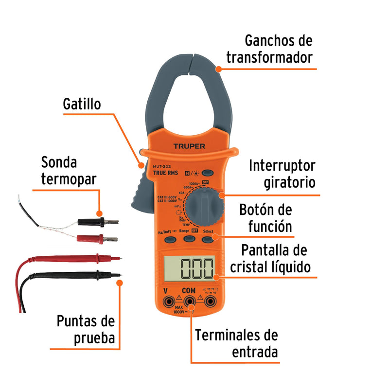 [Australia - AusPower] - Truper 10404 / MUT-202 - Clamp-on Industrial Multimeter 