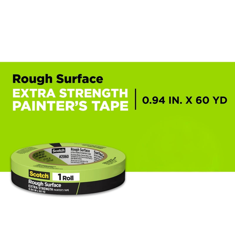 Scotch Rough Surface Painter's Tape 2060-24AR-BK, 0.94 in x 60.1 yd (24mm x 55m), Green, 3 Rolls, Clean Removal, No Residue, Textured & Hard-to-Stick Surfaces 3 Pack