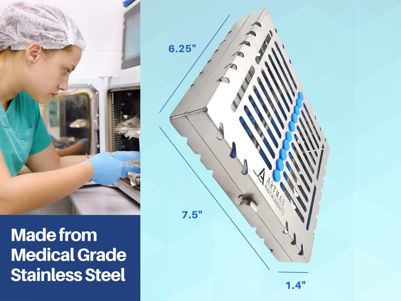 [Australia - AusPower] - Heavy Duty Sterilization Cassette Tray for 10 Instruments Rack Premium Design Dental Surgical lab 7.25"X5.75"X1.4" ARTMAN Brand 