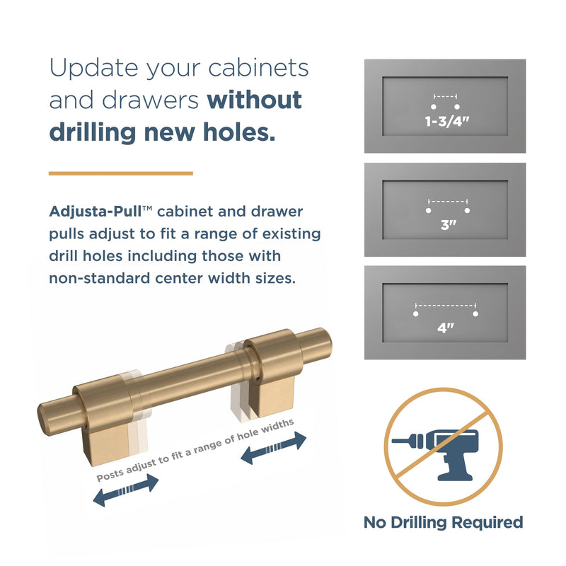 Franklin Brass Adjusta-Pull (5-Pack) Adjustable Drawer Pulls | Fits 1-3/8 to 4 Inch Hole Centers | Champagne Bronze Cabinet Handles | Fluted Edge 1-3/8" to 4"