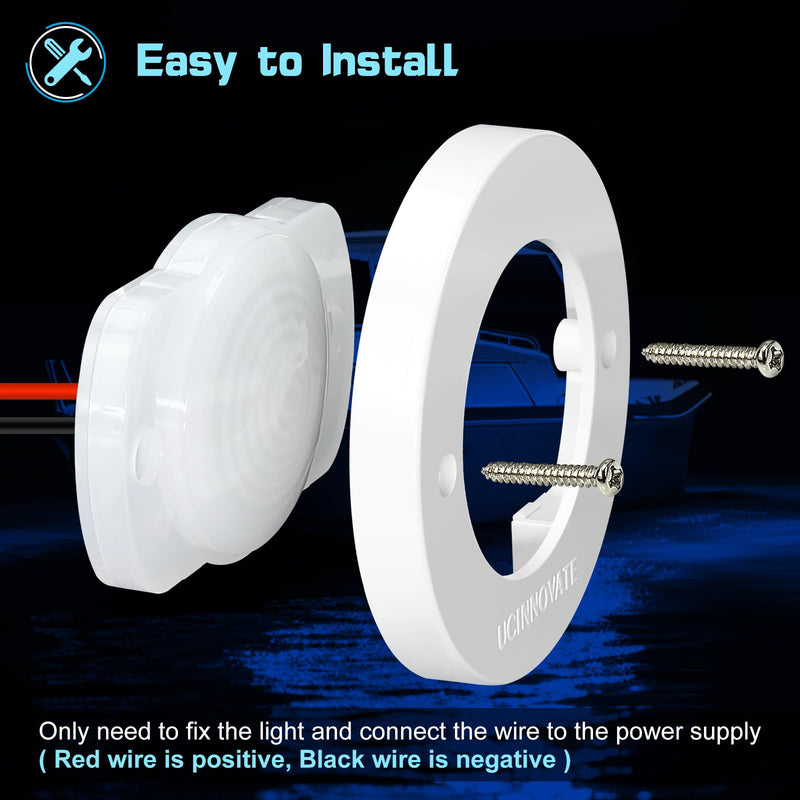 8Pcs 3.15'Round LED Marine Boat Courtesy Light, IP65 Waterproof, Transom Mount, Night Fishing, 12-24V, Blue 8PCS-3.15INCH Blue (White housing)